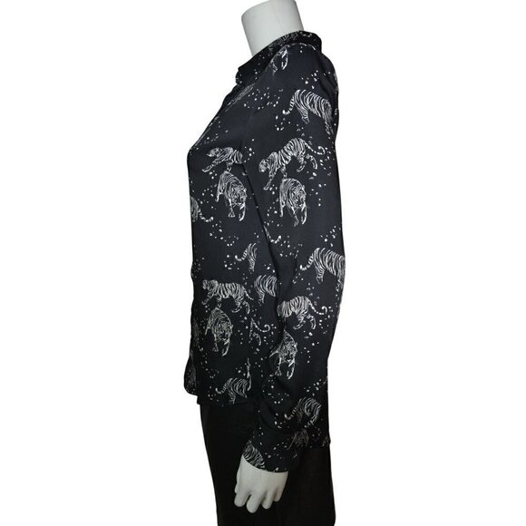 David Lerner New York Women's Tiger Print Button-Down Shirt Black/White- LT3140 - Picture 3 of 6
